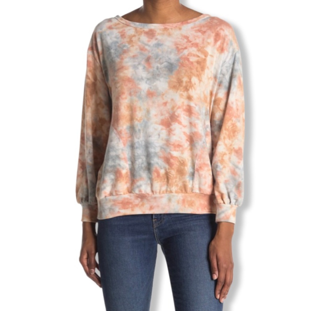 Tie Dye Sweatshirt by LUSH, Pockets, Lightweight, Warm Tones, Made in USA, NWOT